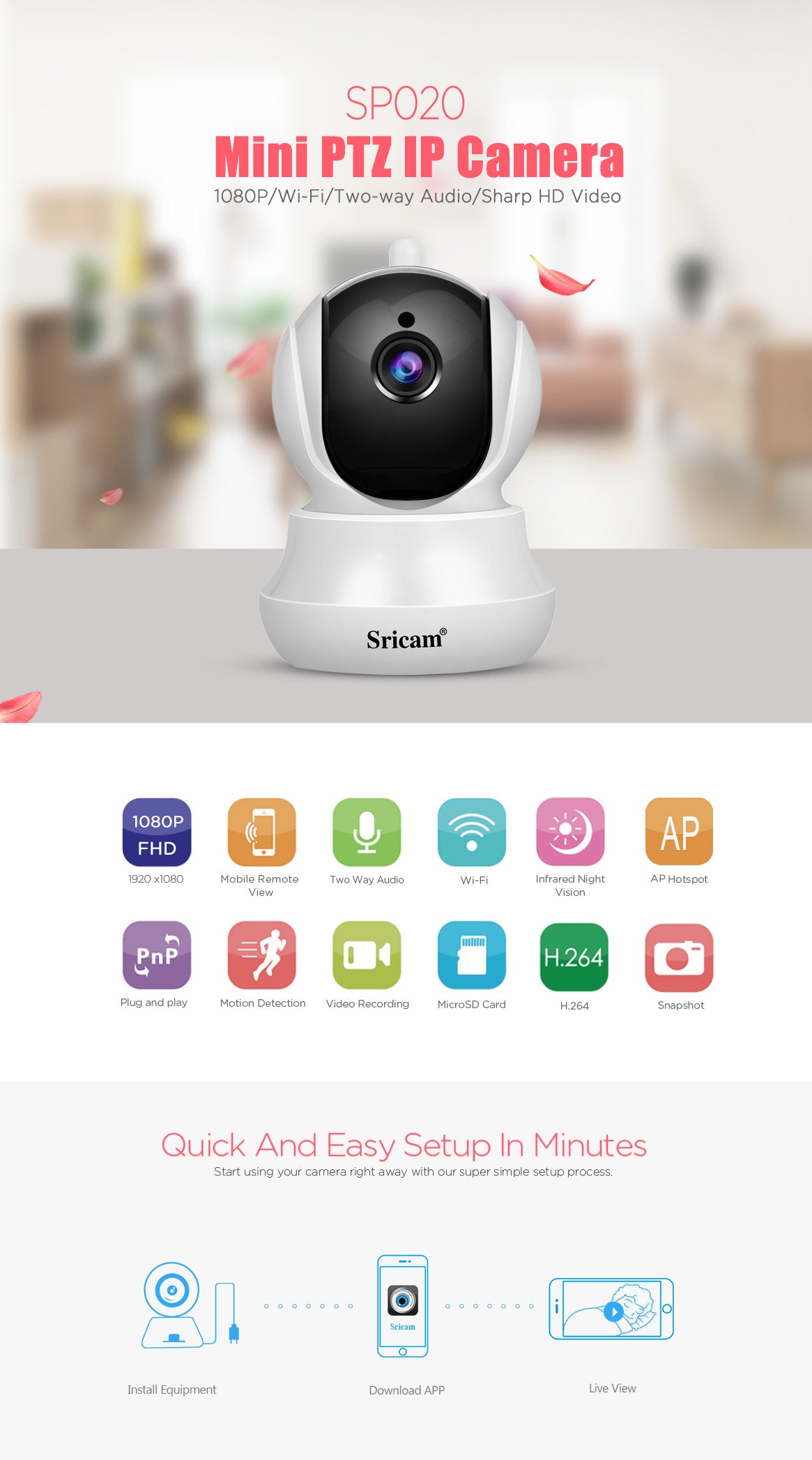Camera de supraveghere WIFI Sricam SP020 Mini Pro