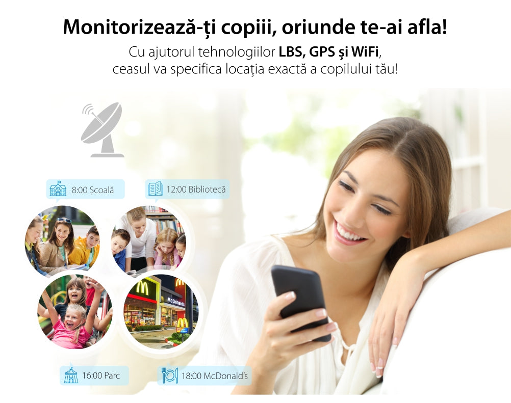 Ceas smartwatch copii GPS TechONE KT07, Albastru