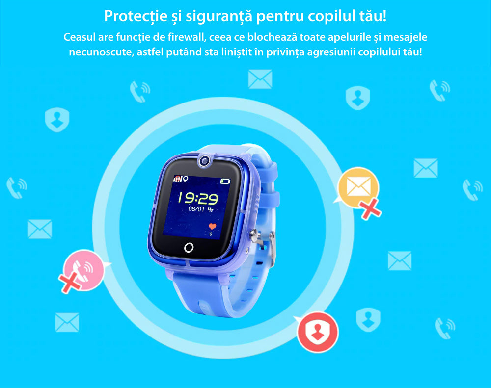 Ceas smartwatch copii GPS TechONE KT07, Albastru