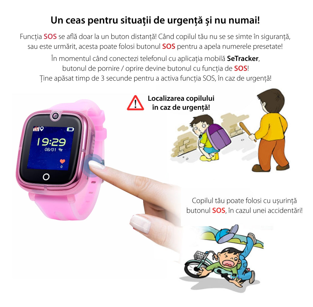 Ceas smartwatch copii GPS TechONE KT07, Albastru