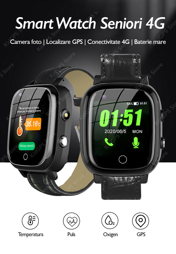 Ceas smartwatch GPS adulti si copii Techon H10 4G, Negru