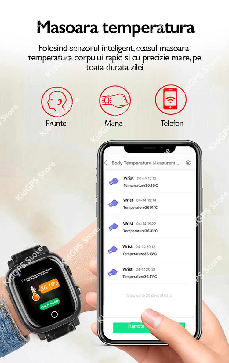 Ceas smartwatch GPS adulti si copii Techon H10 4G, Negru
