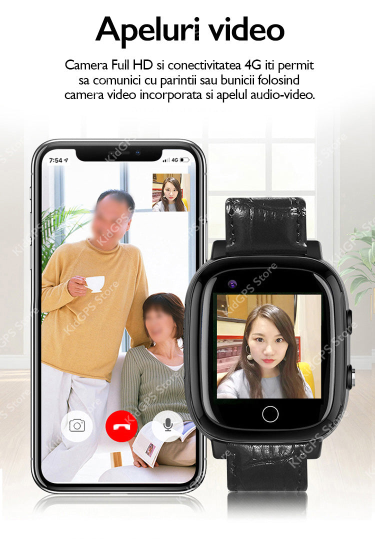 Ceas smartwatch GPS adulti si copii Techon H10 4G, Negru
