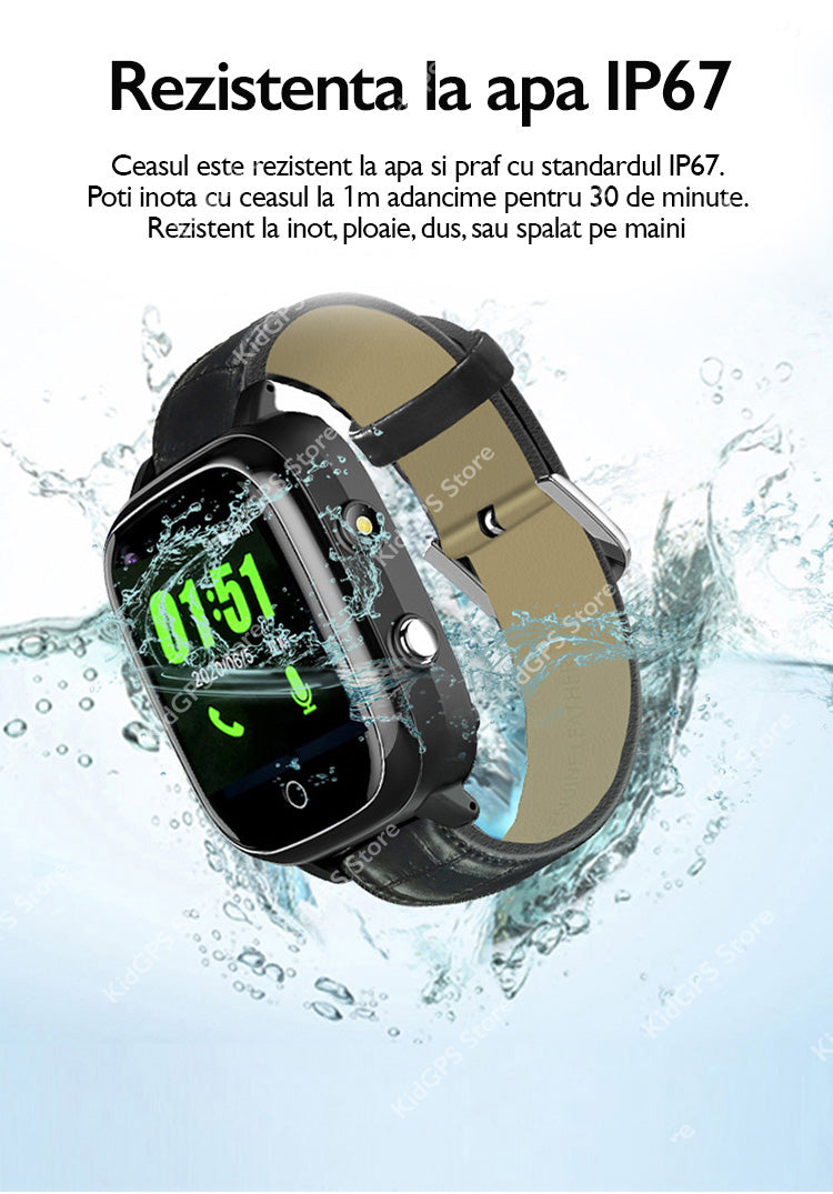 Ceas smartwatch GPS adulti si copii Techon H10 4G, Negru