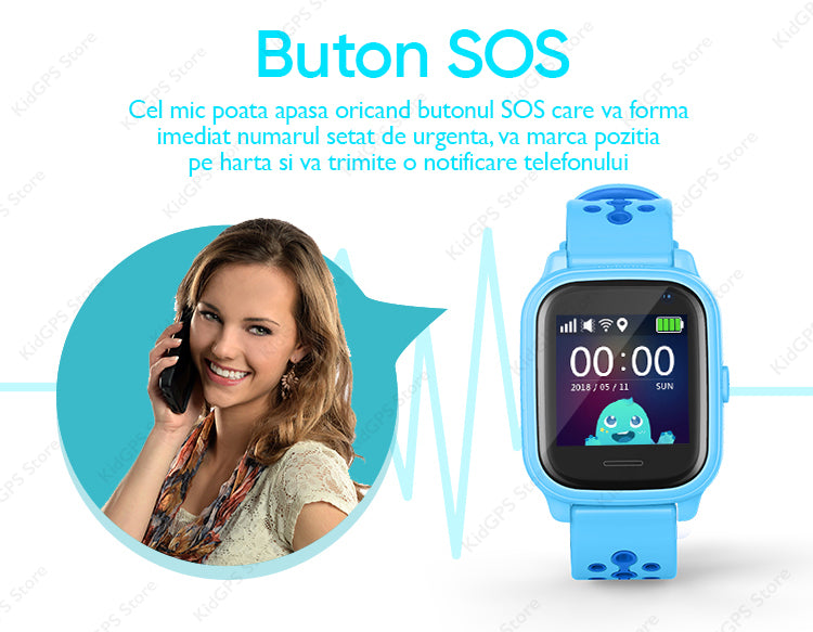 Ceas smartwatch GPS copii TechONE KT04, Negru