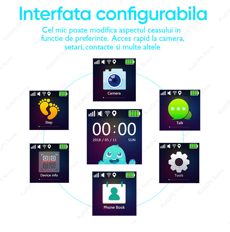 Ceas smartwatch GPS copii TechONE KT04, Negru
