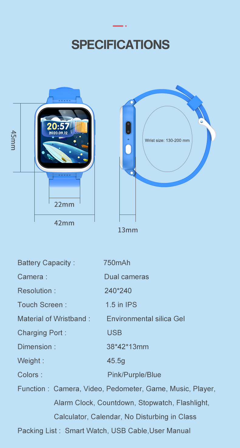 Ceas smartwatch copii Techone Y90, Mov