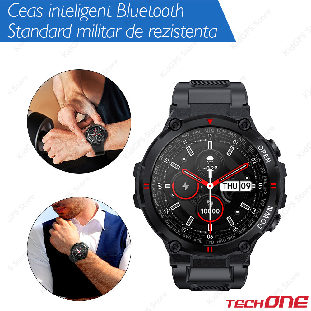 Ceas smartwatch barbati TechONE™ K22, Negru