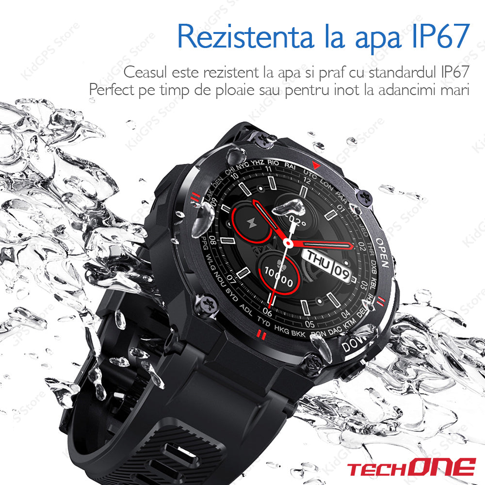 Ceas smartwatch barbati TechONE™ K22, Negru