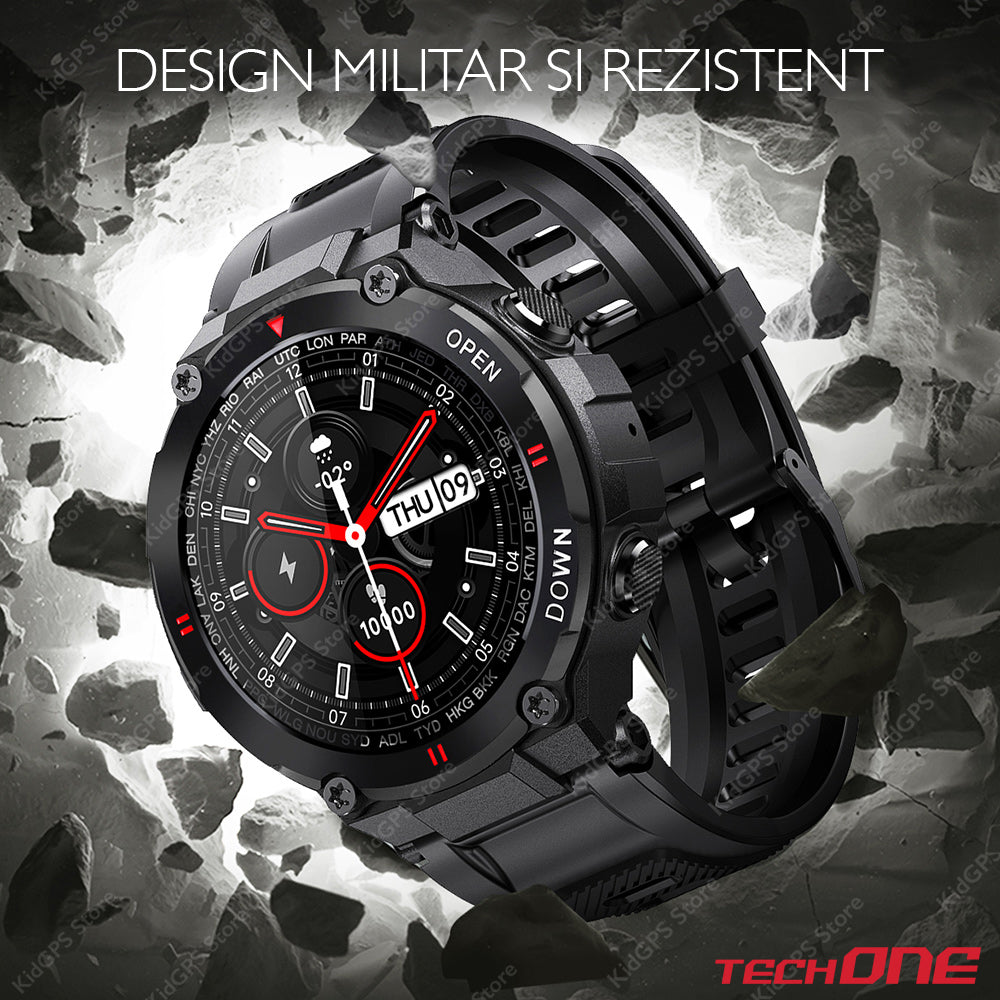 Ceas smartwatch barbati TechONE™ K22, Negru