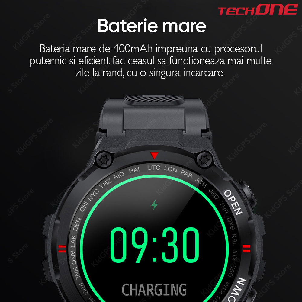 Ceas smartwatch barbati TechONE™ K22, Negru
