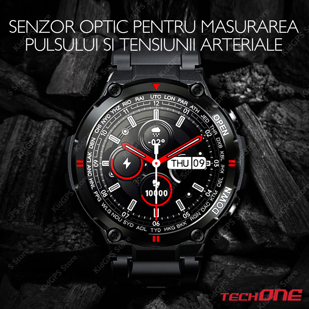 Ceas smartwatch barbati TechONE™ K22, Negru
