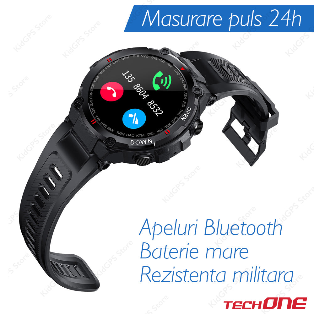 Ceas smartwatch barbati TechONE™ K22, Negru