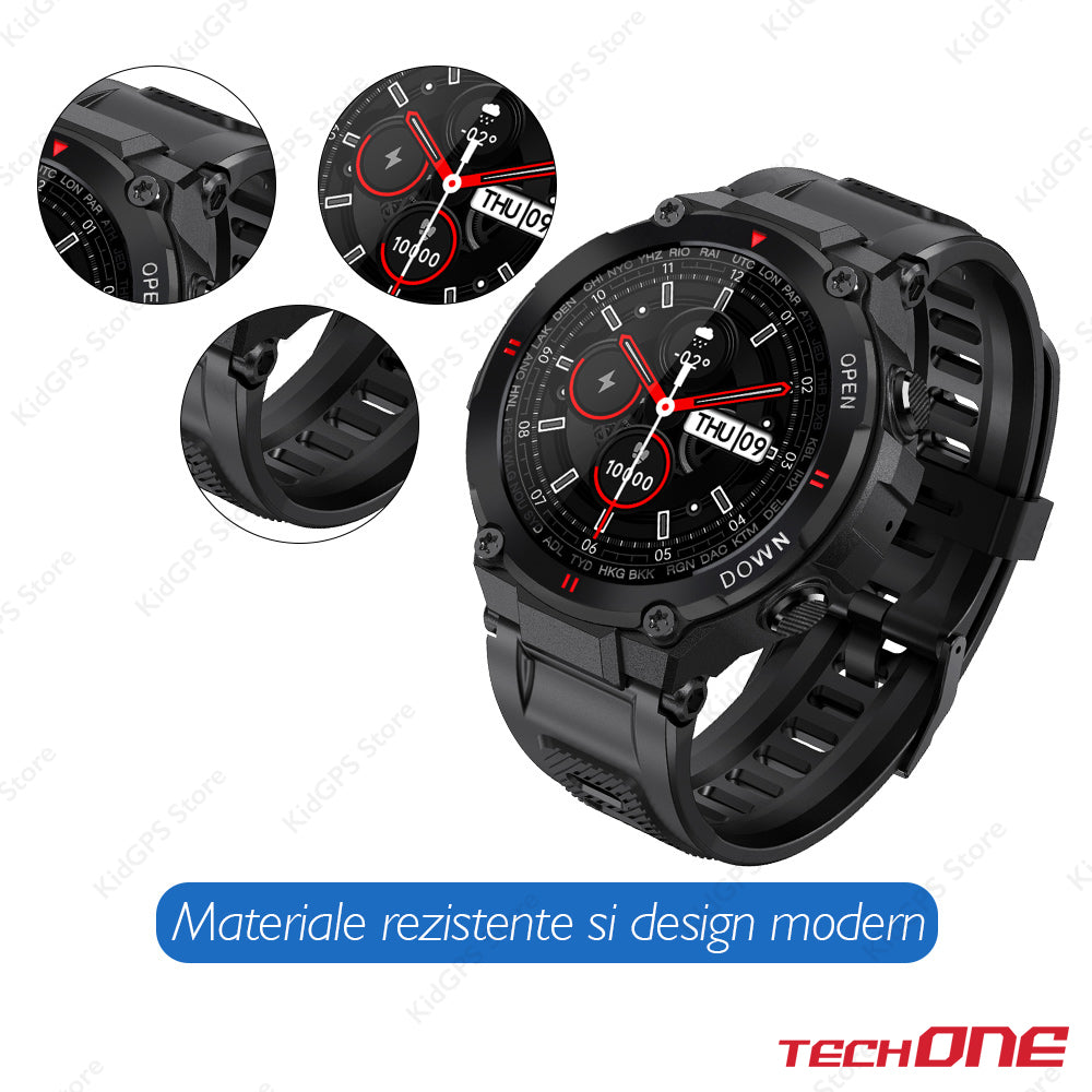 Ceas smartwatch barbati TechONE™ K22, Negru