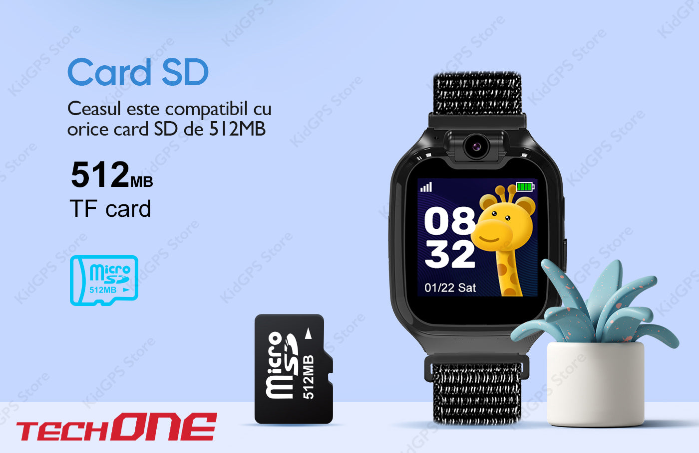 Ceas smartwatch copii cu telefon Techone® G9, Negru