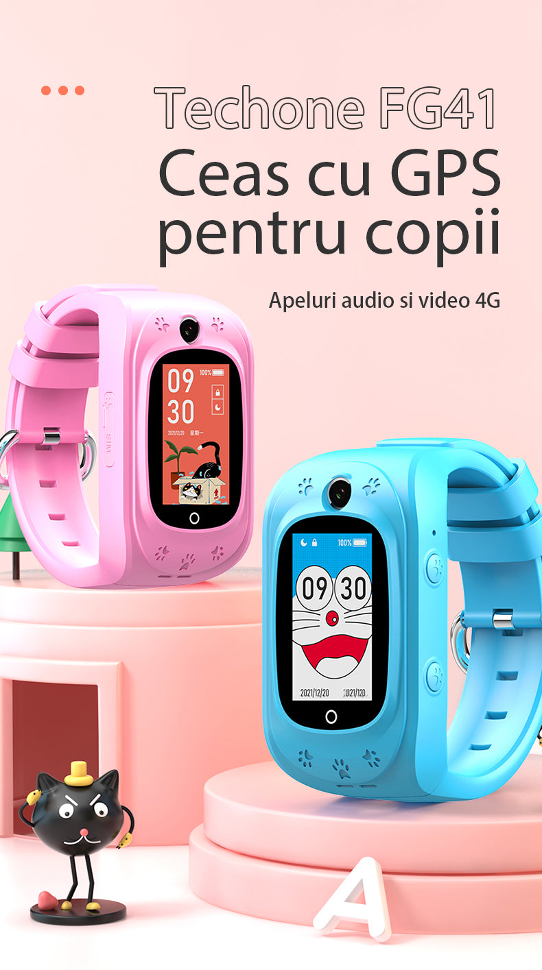 Ceas smartwatch GPS copii Techone FG41+, Roz