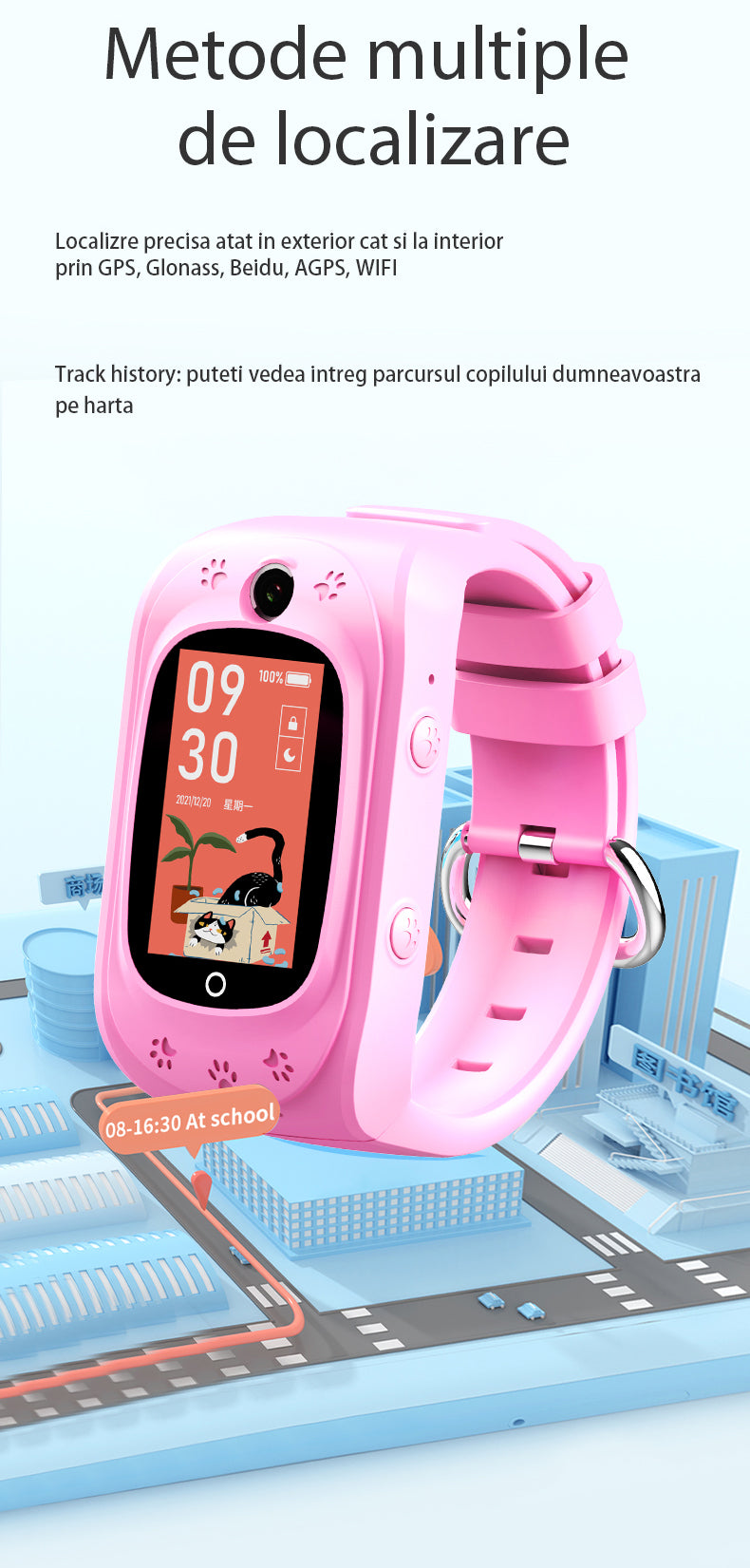 Ceas smartwatch GPS copii Techone FG41+, Roz