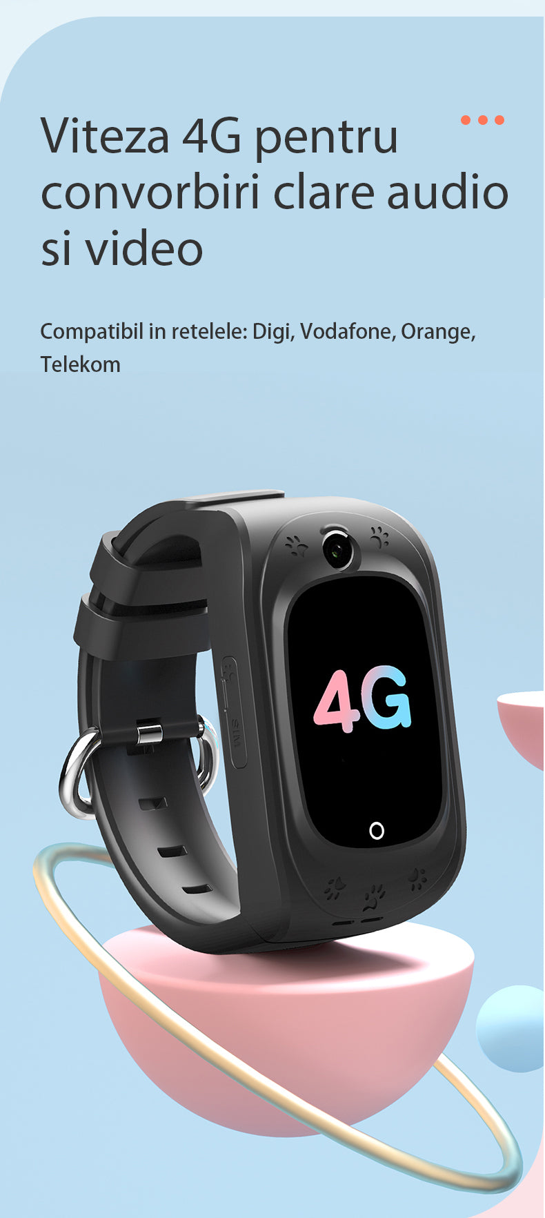 Ceas smartwatch GPS copii Techone FG41+, Roz