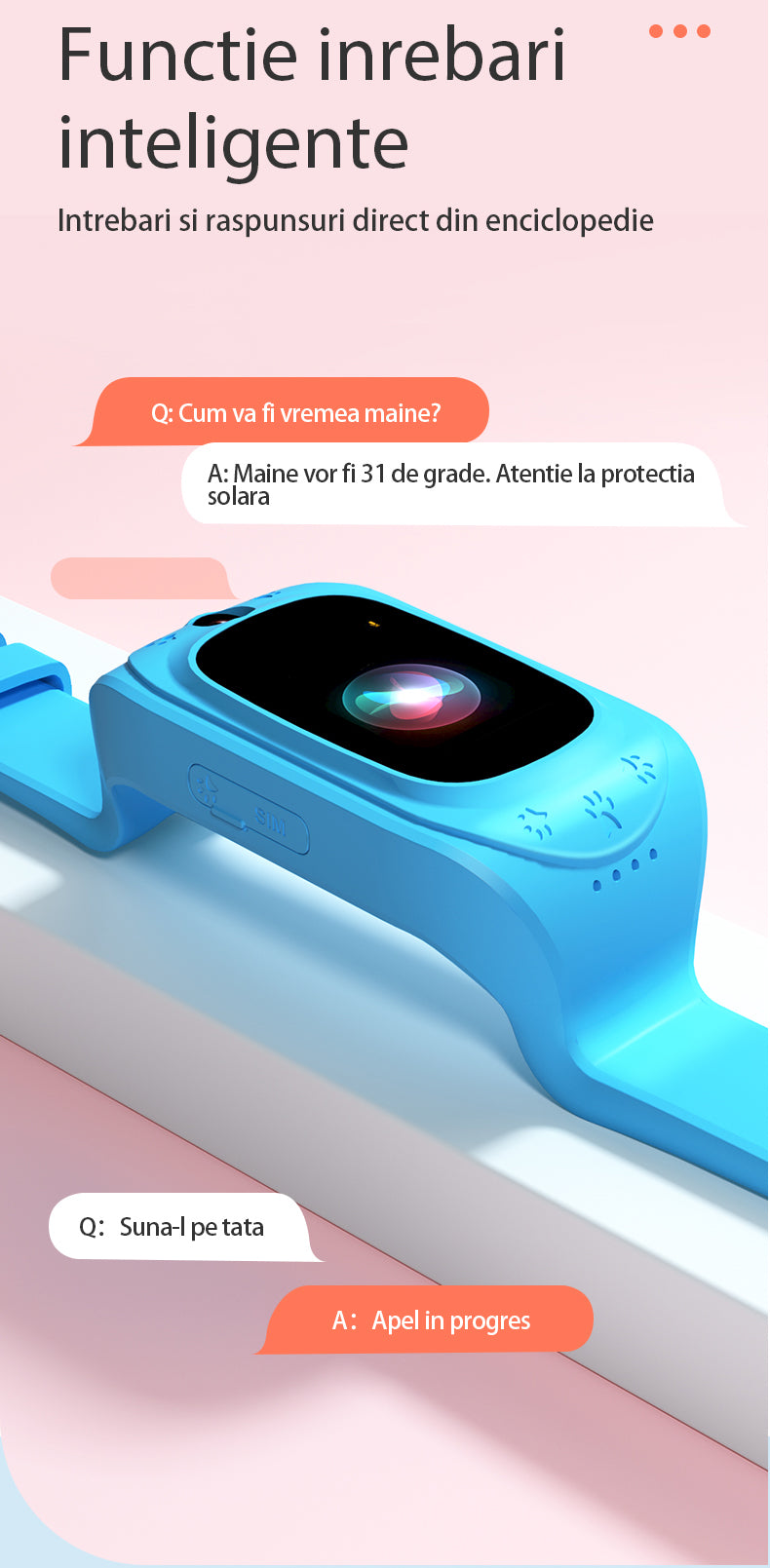 Ceas smartwatch GPS copii Techone FG41+, Roz