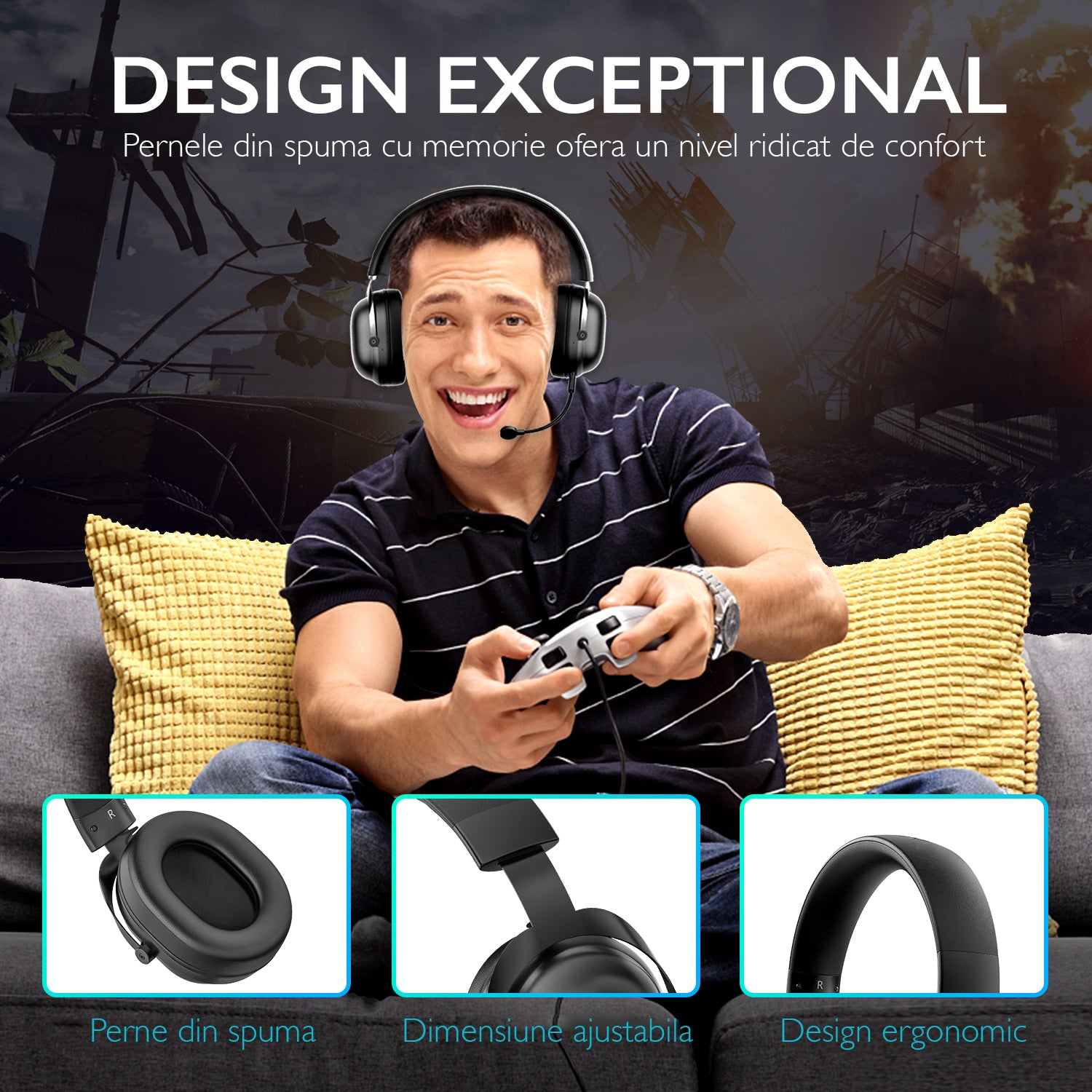 Casti gaming profesionale Runmus X11 USB, Negru