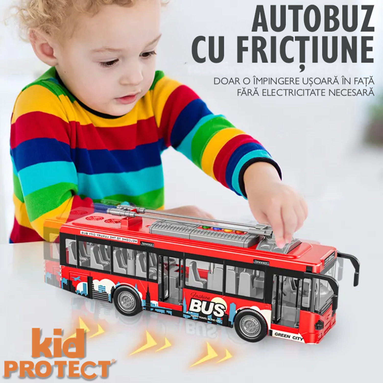 Autobuz de Calatori De Jucarie Pentru Copii, KidProtect City Joy Bus