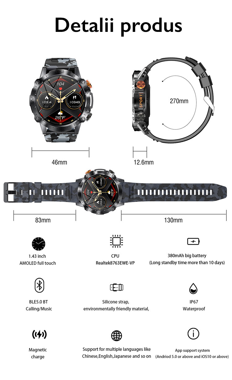 Ceas smartwatch barbati TechONE® K59 Ultra