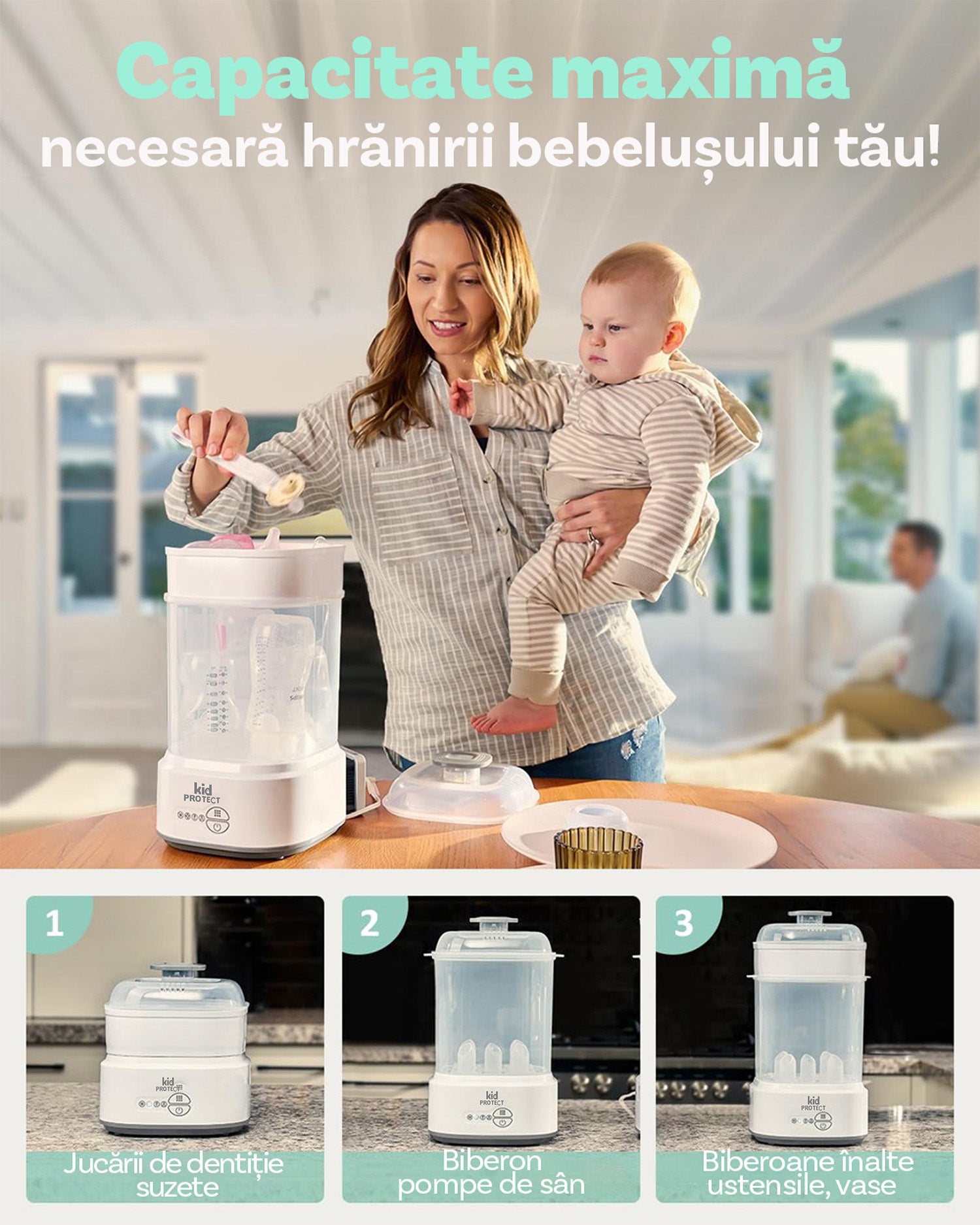 Sterilizator Biberoane Multifunctional 4 in 1 KidProtect VapoDry Elite