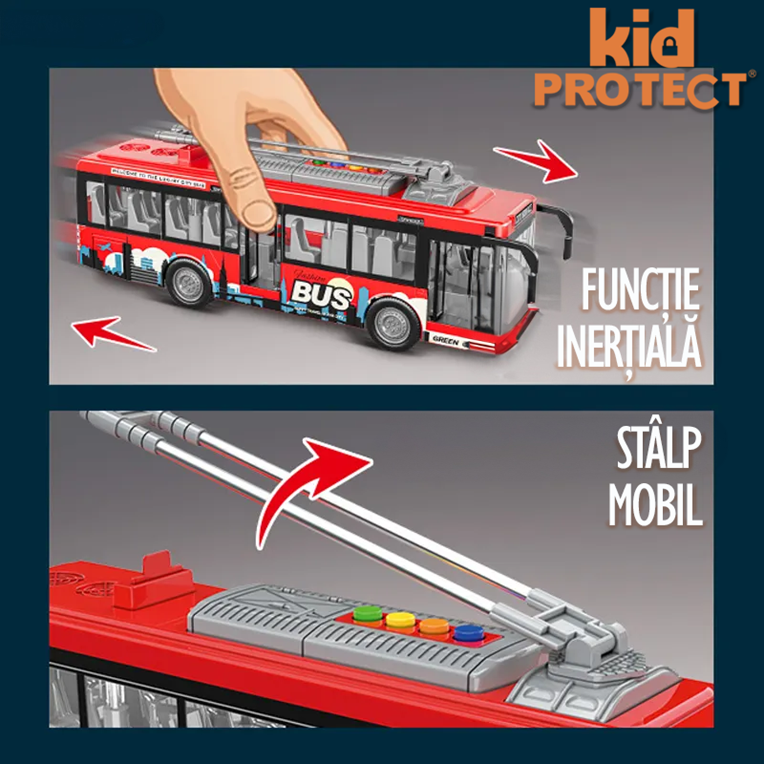 Autobuz de Calatori De Jucarie Pentru Copii, KidProtect City Joy Bus