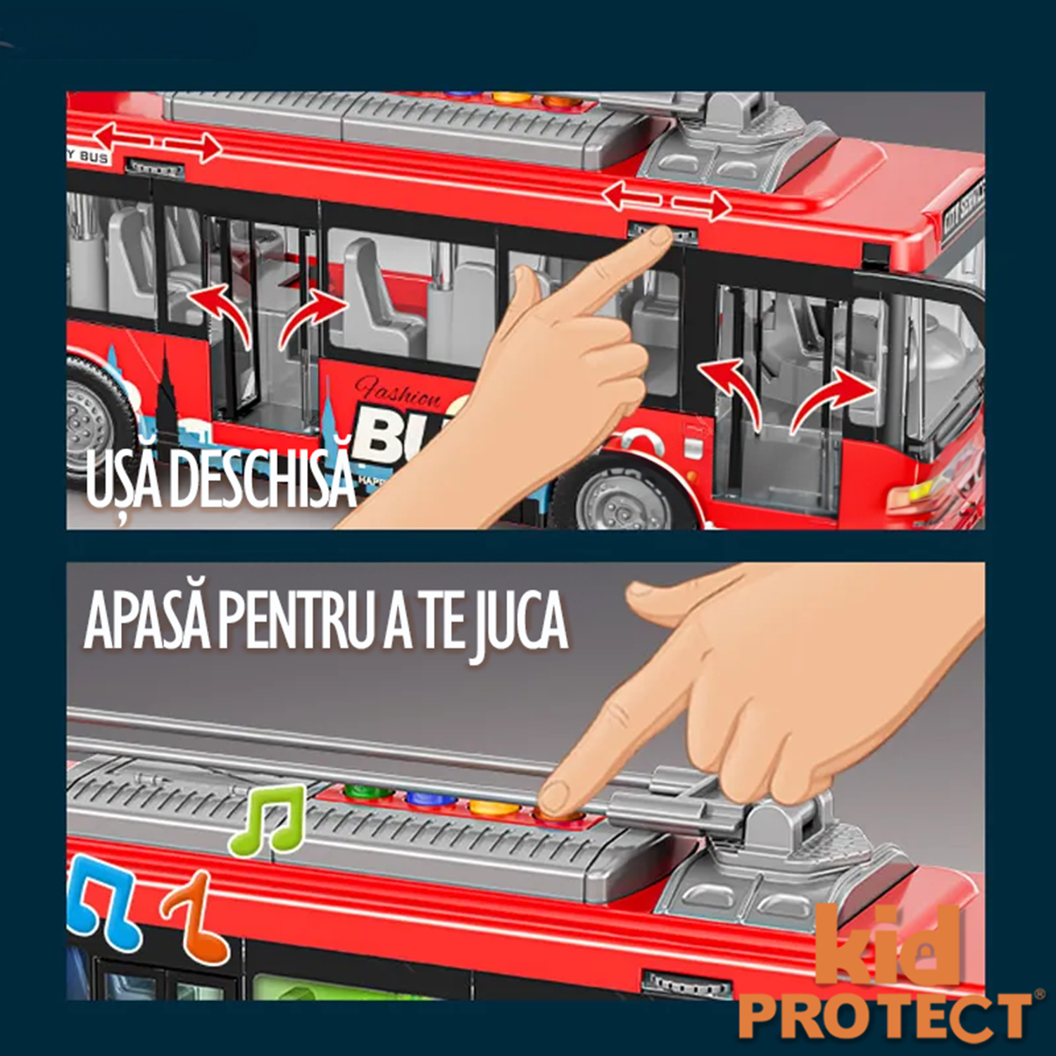 Autobuz de Calatori De Jucarie Pentru Copii, KidProtect City Joy Bus