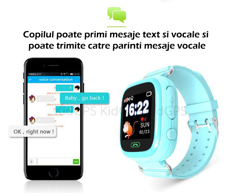 Ceas smartwatch GPS copii TechONE GW100 Touch, Roz