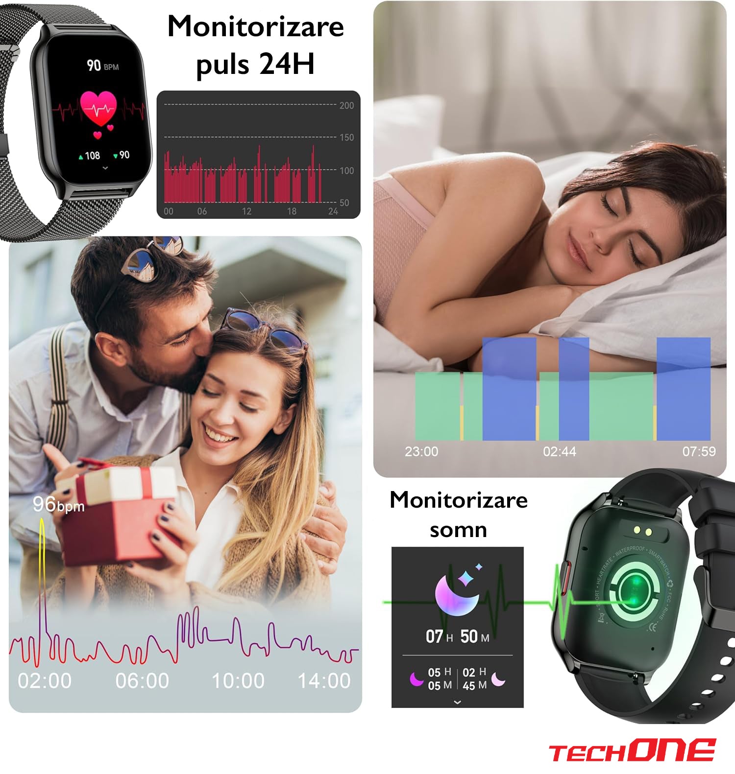 Ceas Smartwatch TechONE Wand Pro, Negru