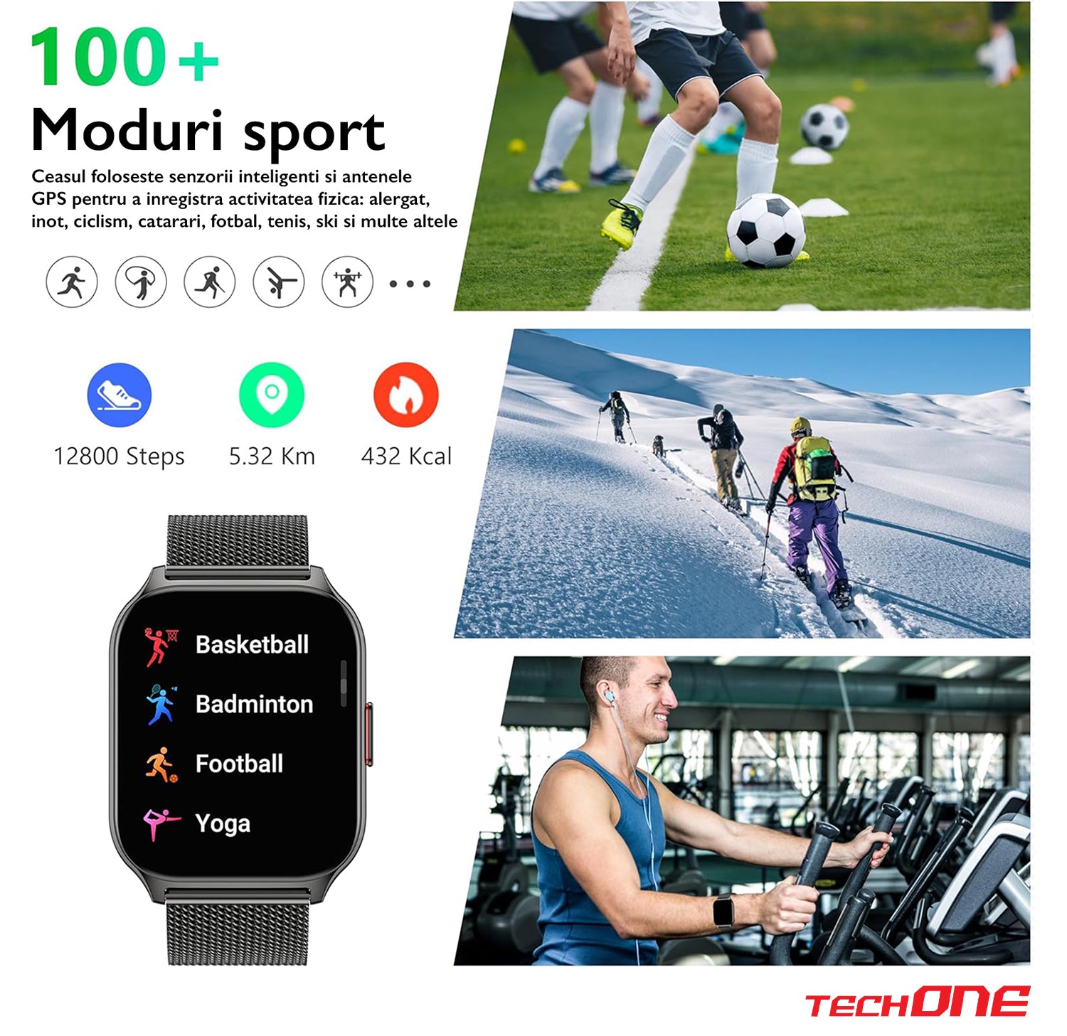 Ceas Smartwatch TechONE Wand Pro, Negru