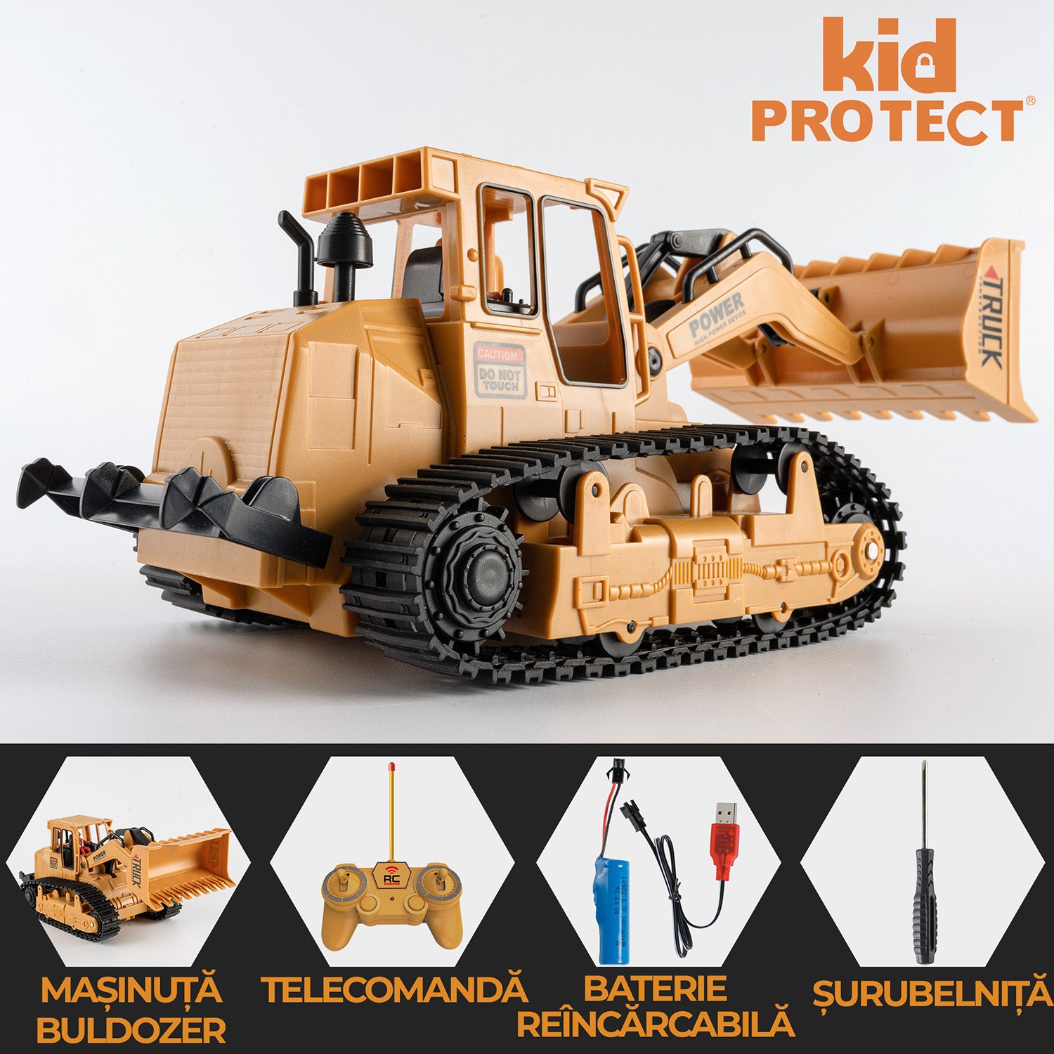 Buldozer Super Realist Cu Telecomanda Pentru Copii KidProtect PowerTrack Dozer