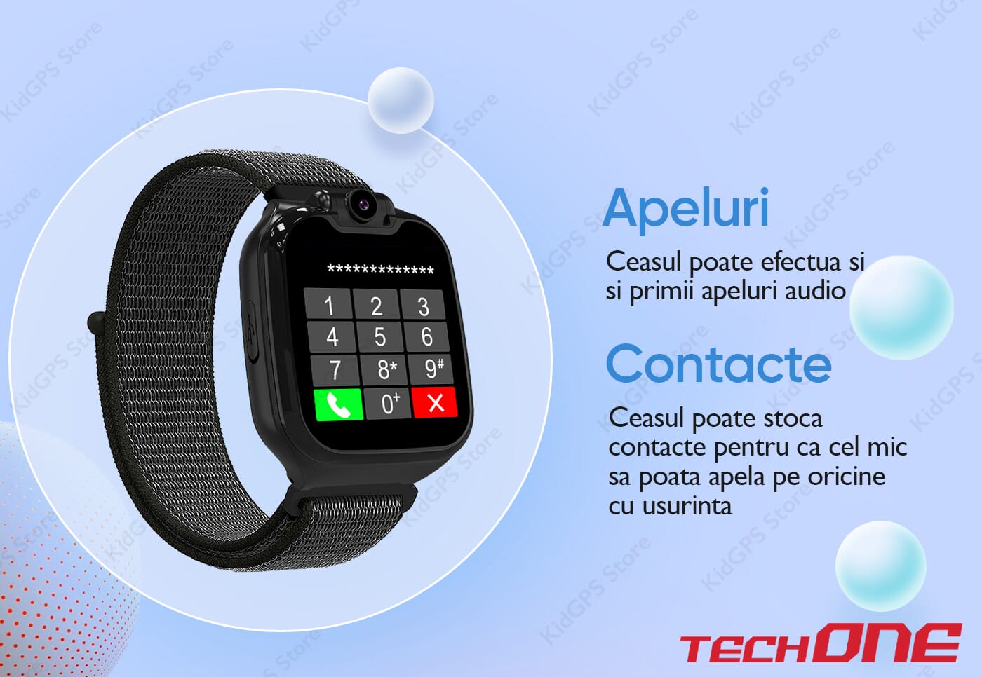 Ceas smartwatch copii cu telefon Techone G9, Albastru