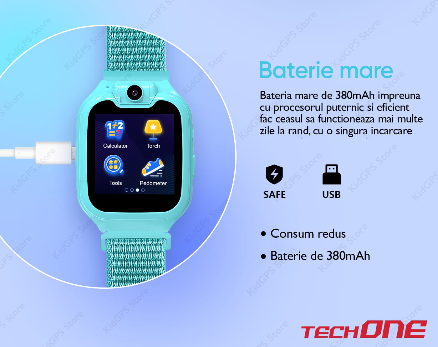 Ceas smartwatch copii cu telefon Techone G9, Albastru