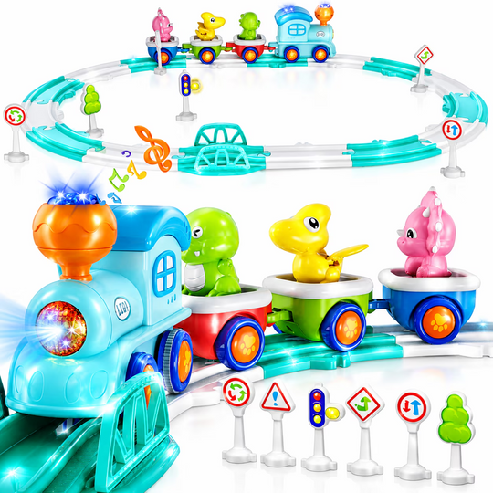 Circuit Trenulet de Jucarie Electric Copii KidProtect Dino Carts, Multicolor