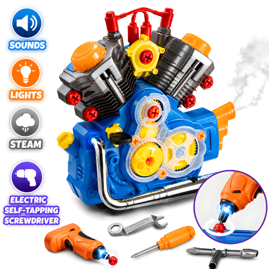 Set Reparatie Motor Auto Mecanic Copii Kidprotect Engine Work, Albastru