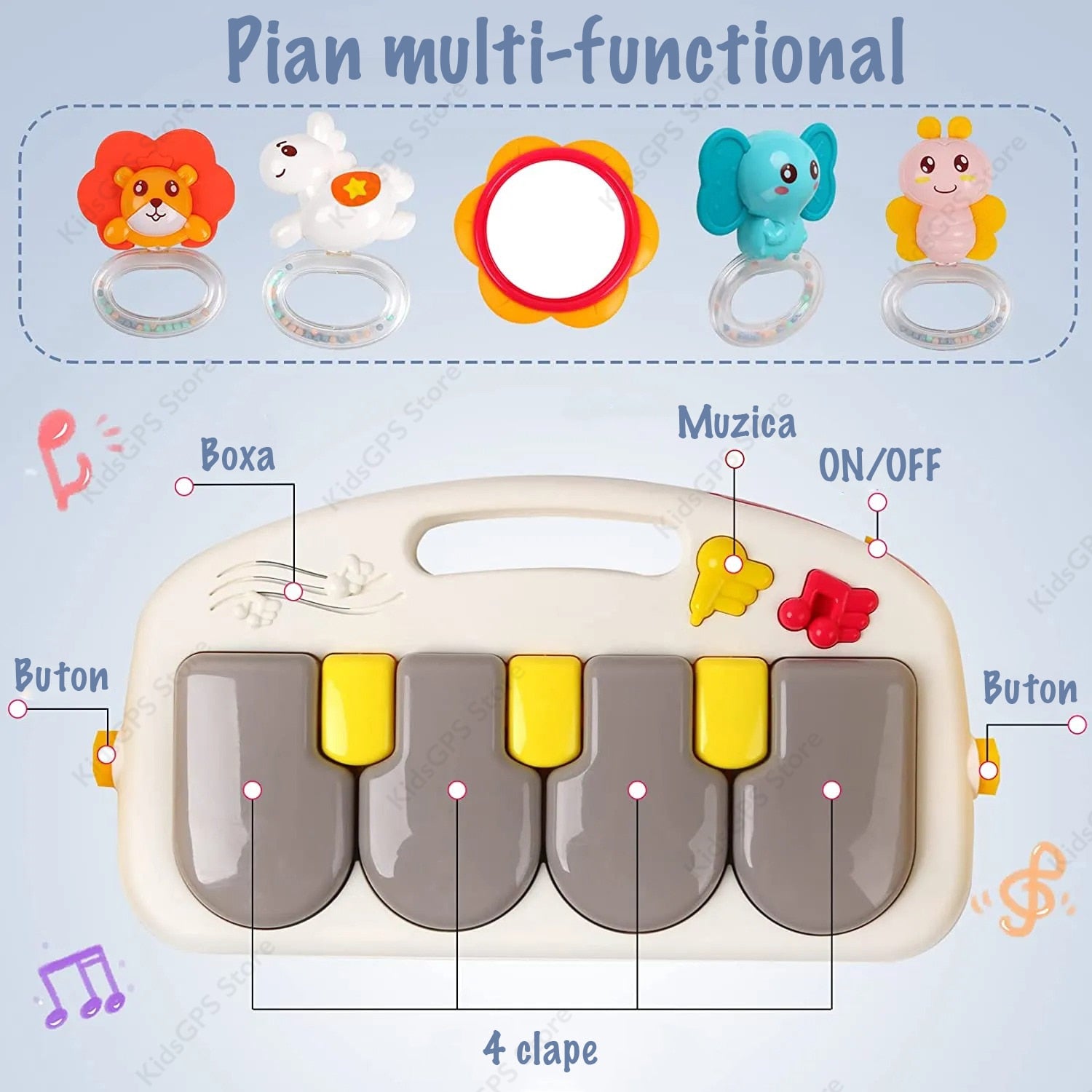 Antemergator si saltea activitati Copii 2 in 1 KidProtect Piano