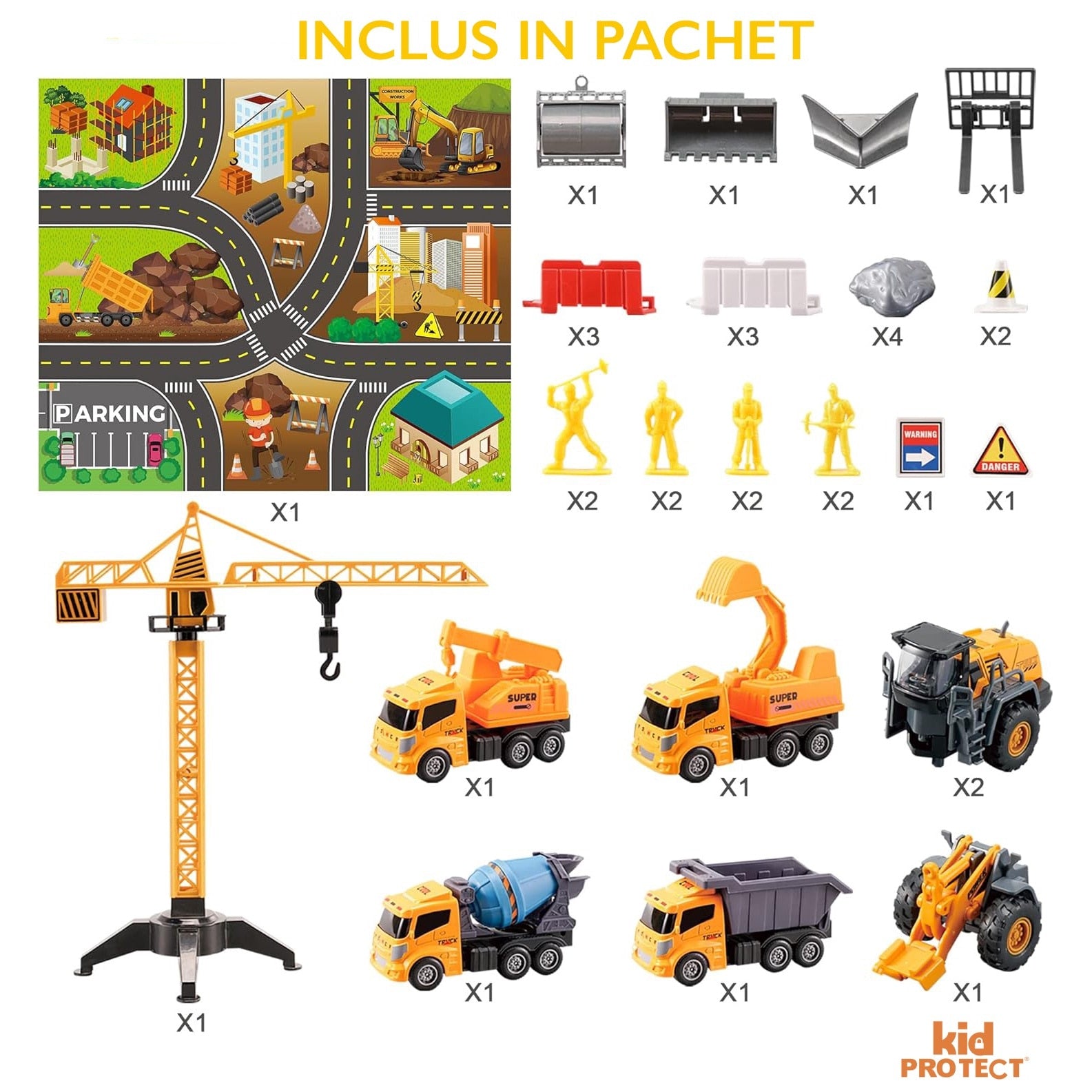 Set De Constructie Copii KidProtect Busy Builders, Galben