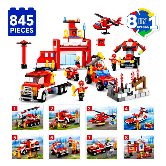 Set de Constructie cu Piese Tip Blocuri Constructie 845 Piese MiniBric 8 in 1 Ready For Action 3018