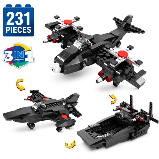 Set de Constructie cu Piese Tip Blocuri Constructie 231 Piese MiniBric 3 in 1 Patrol Airplane