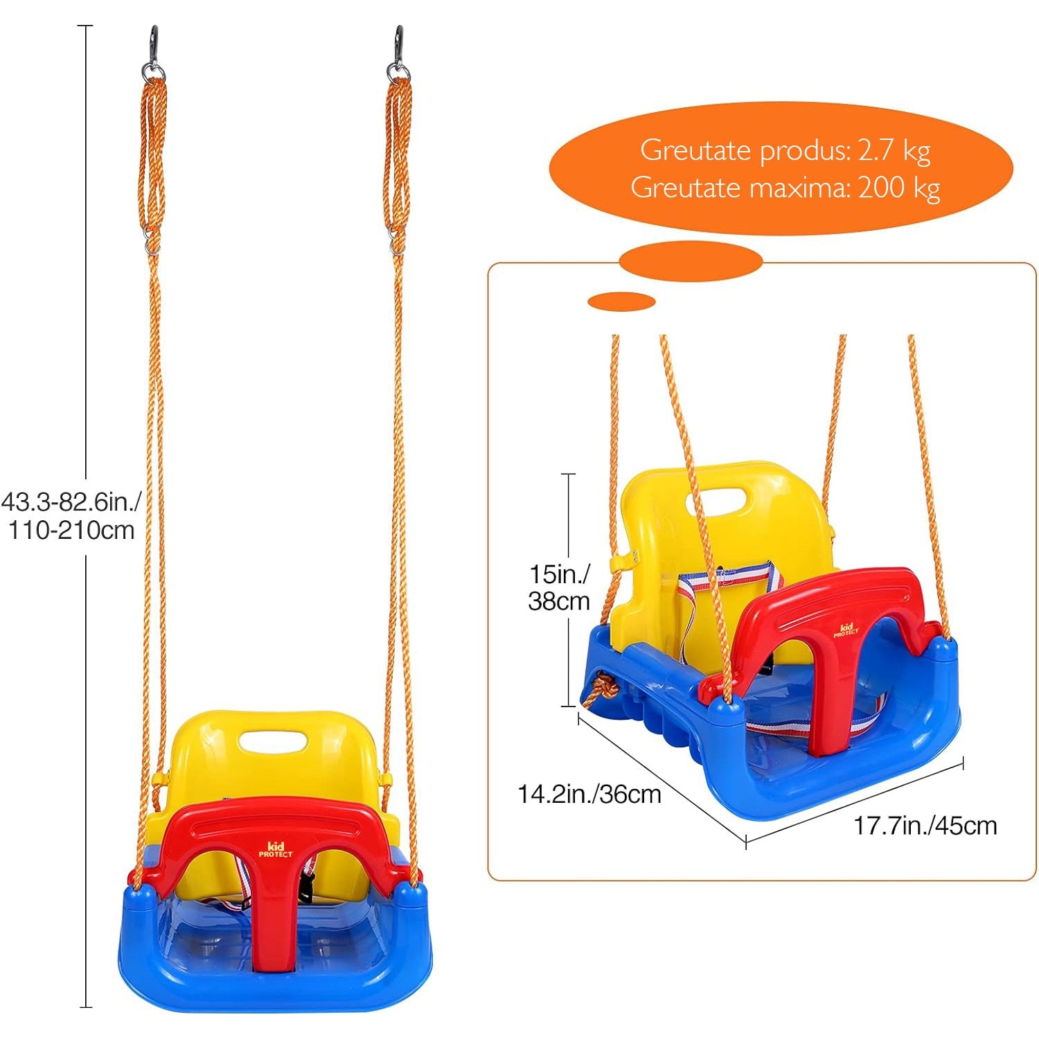 Leagan Copii 3 in 1 de Exterior si Interior KidProtect® Swing Buddy