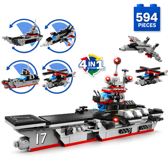Set de Constructie cu Piese Tip Blocuri Constructie 594 Piese MiniBric 4 in 1 Naval Mission