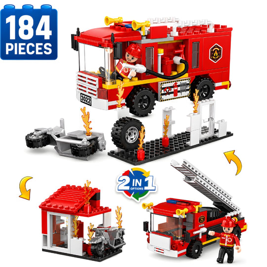 Set de Constructie cu Piese Tip Blocuri Constructie 184 Piese MiniBric 2 in 1 Rescue Mission