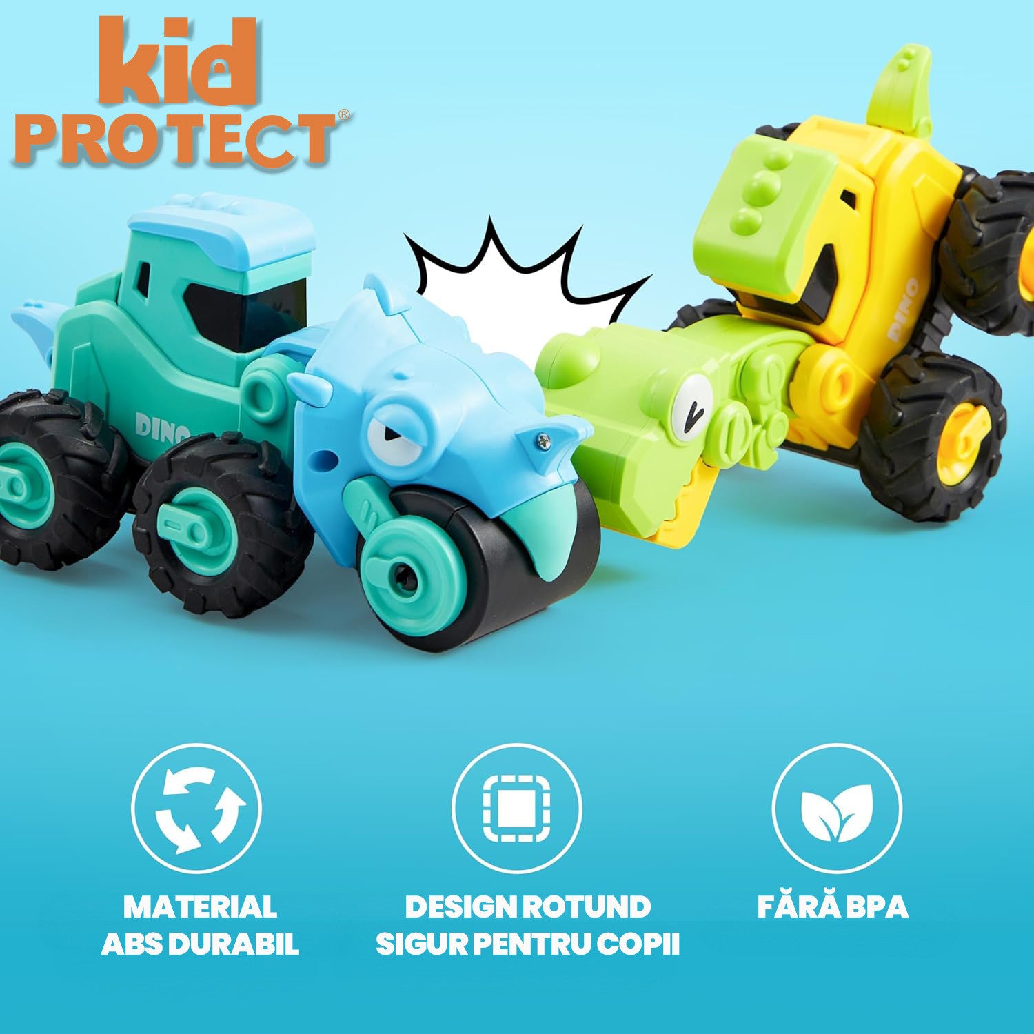 Set Masinute Pentru Copii, KidProtect DinoTorque