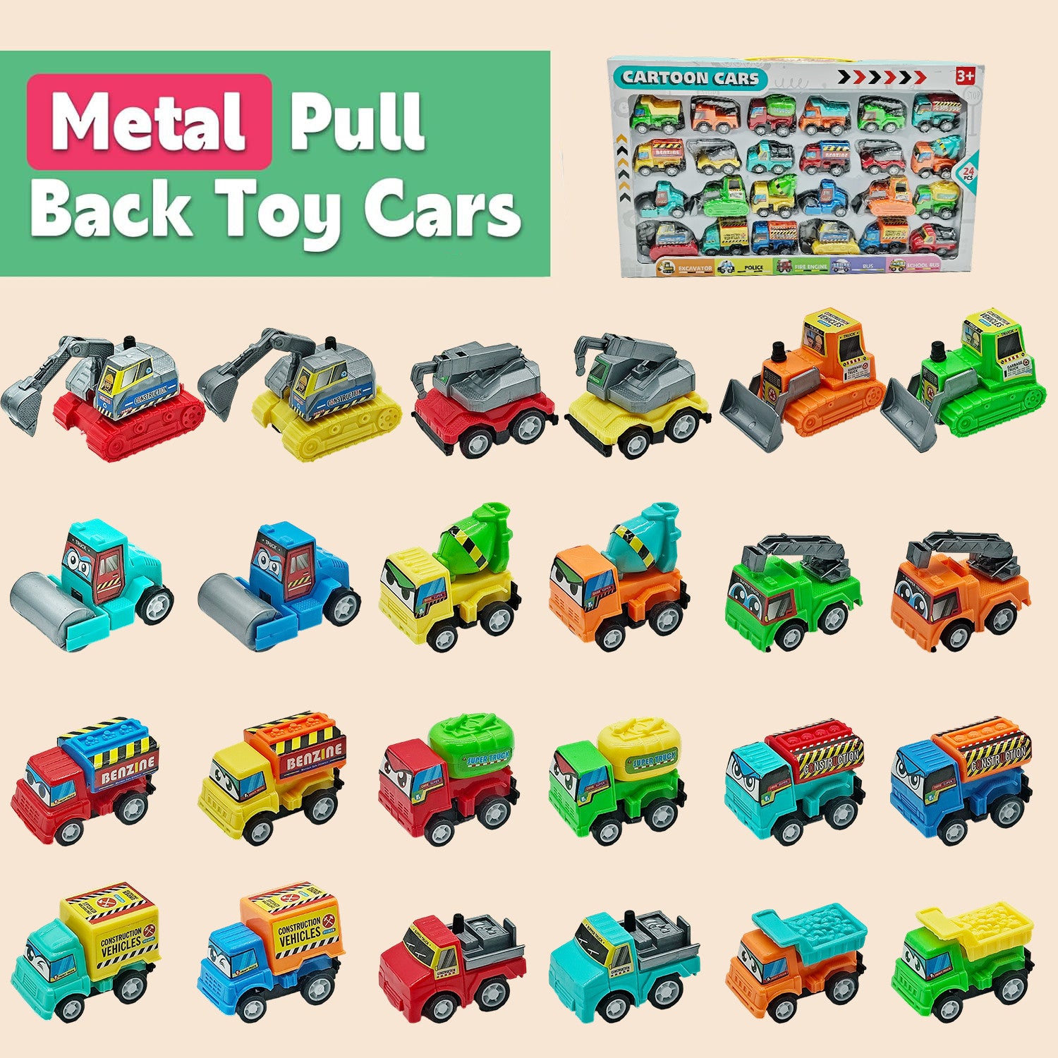 Set 24 Masinute Pentru Copii, KidProtect All Round Cars