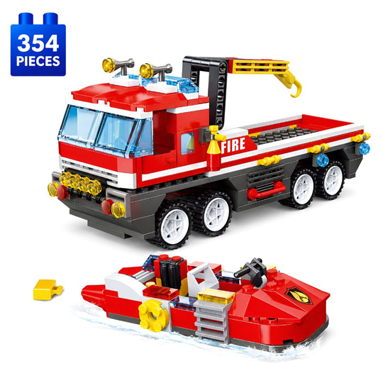 Set de Constructie cu Piese Tip Blocuri Constructie 354 Piese MiniBric City Fire Truck