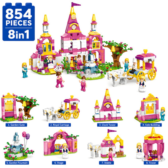 Set de Constructie cu Piese Tip Blocuri Constructie 854 Piese MiniBric Royal Kingdom 8 in 1