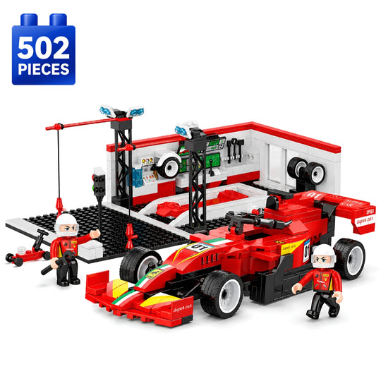Set de Constructie cu Piese Tip Blocuri Constructie 502 Piese MiniBric Auto Speedstation Plus