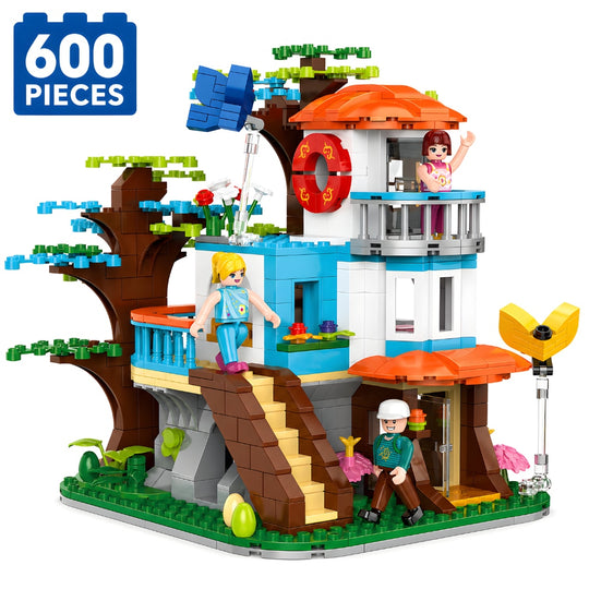 Set de Constructie cu Piese Tip Blocuri Constructie 600 Piese MiniBric Treehouse in the Woods